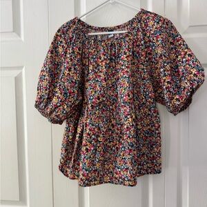 Old Navy Red and Pink Puff Sleeve Blouse